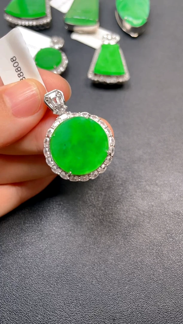 银S925镶嵌挂件翡翠吊坠