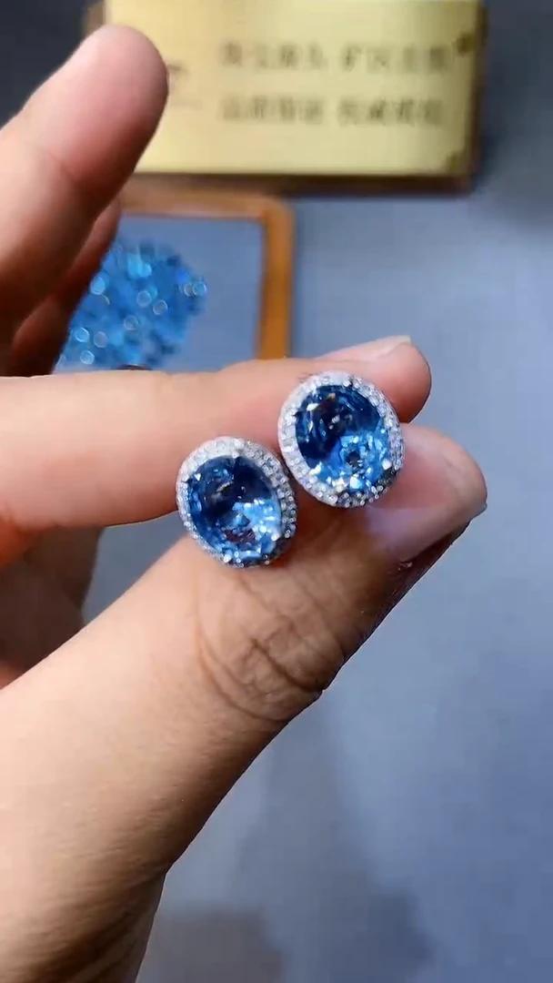 【闪购商品】海蓝宝石耳饰银S925镶嵌354