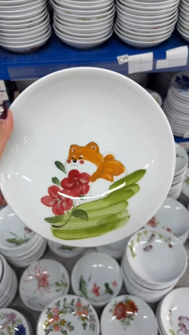 瓷片景德镇陶瓷食品级手绘釉中彩-圆深盘