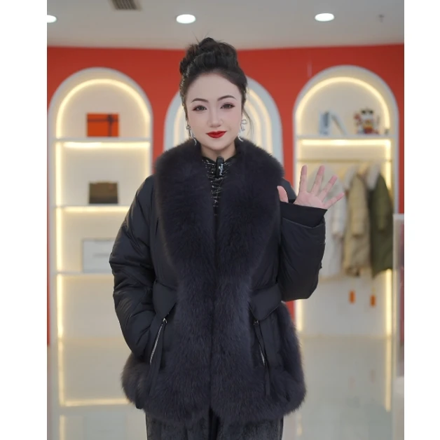 YILIFU【莫奈花园】90白鹅绒真毛狐狸毛五防免洗羽绒派克服保暖外套