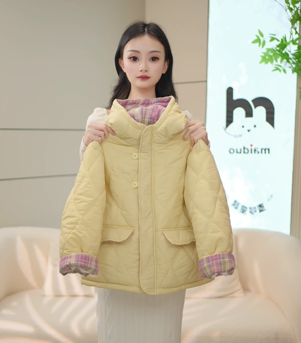 2025新款外套加棉冬季保暖加厚亲子款时尚中大童黄色冬款高克重
