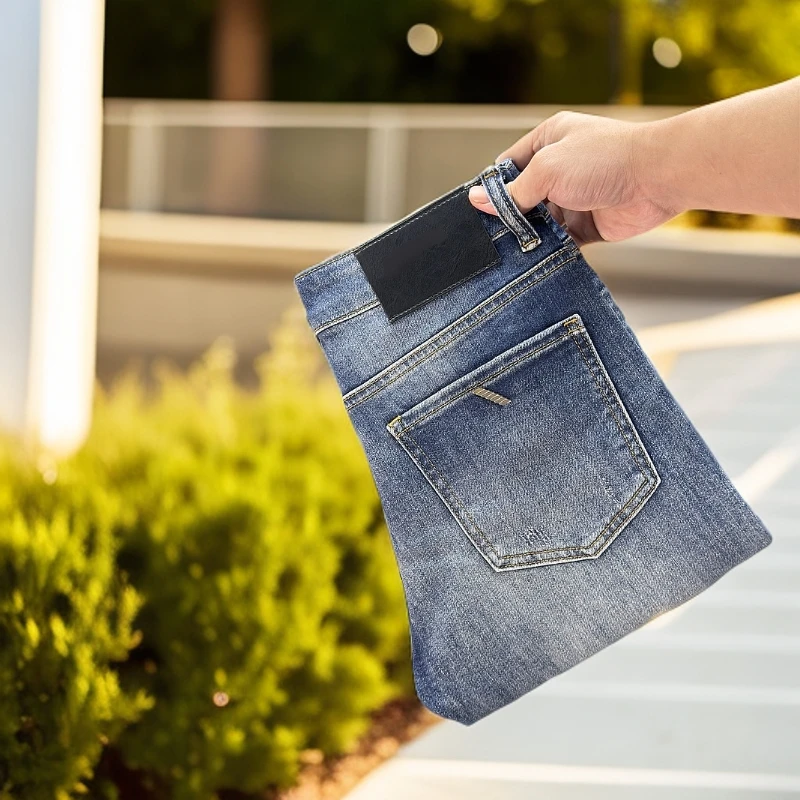 【KC专属】2025春季新款天空蓝男士牛仔裤高街轻奢修身直筒欧货男装