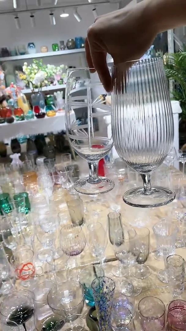 【闪购商品】水晶玻璃1只磨刻1只竖纹水杯啤酒杯