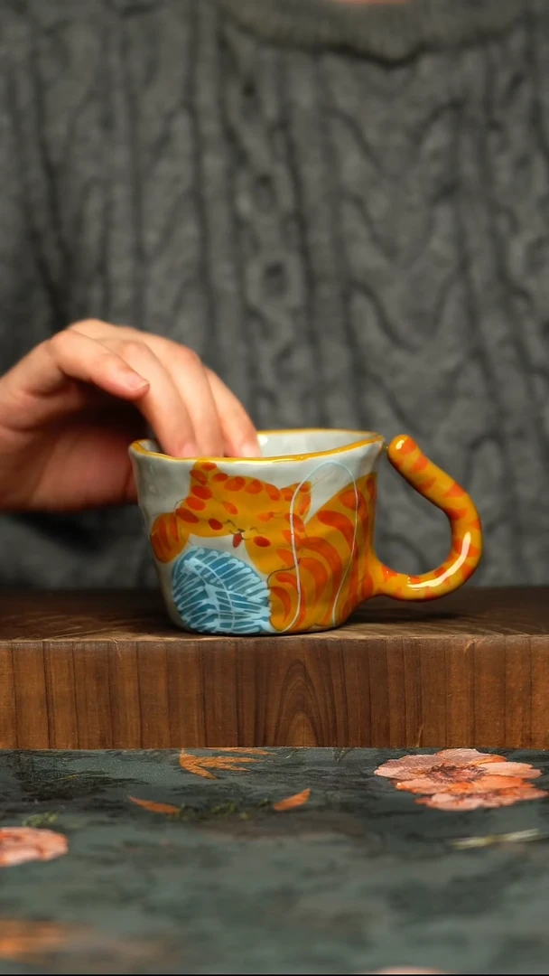 杯釉下彩手工手绘同款陶器