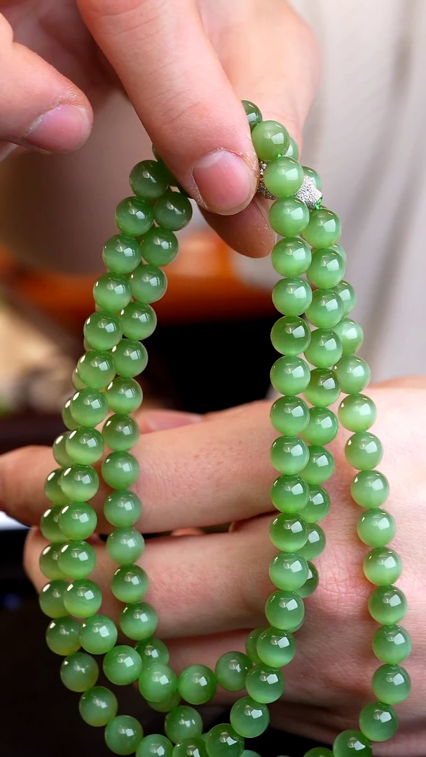 项链未镶嵌和田玉碧玉猫眼108颗卡8mm