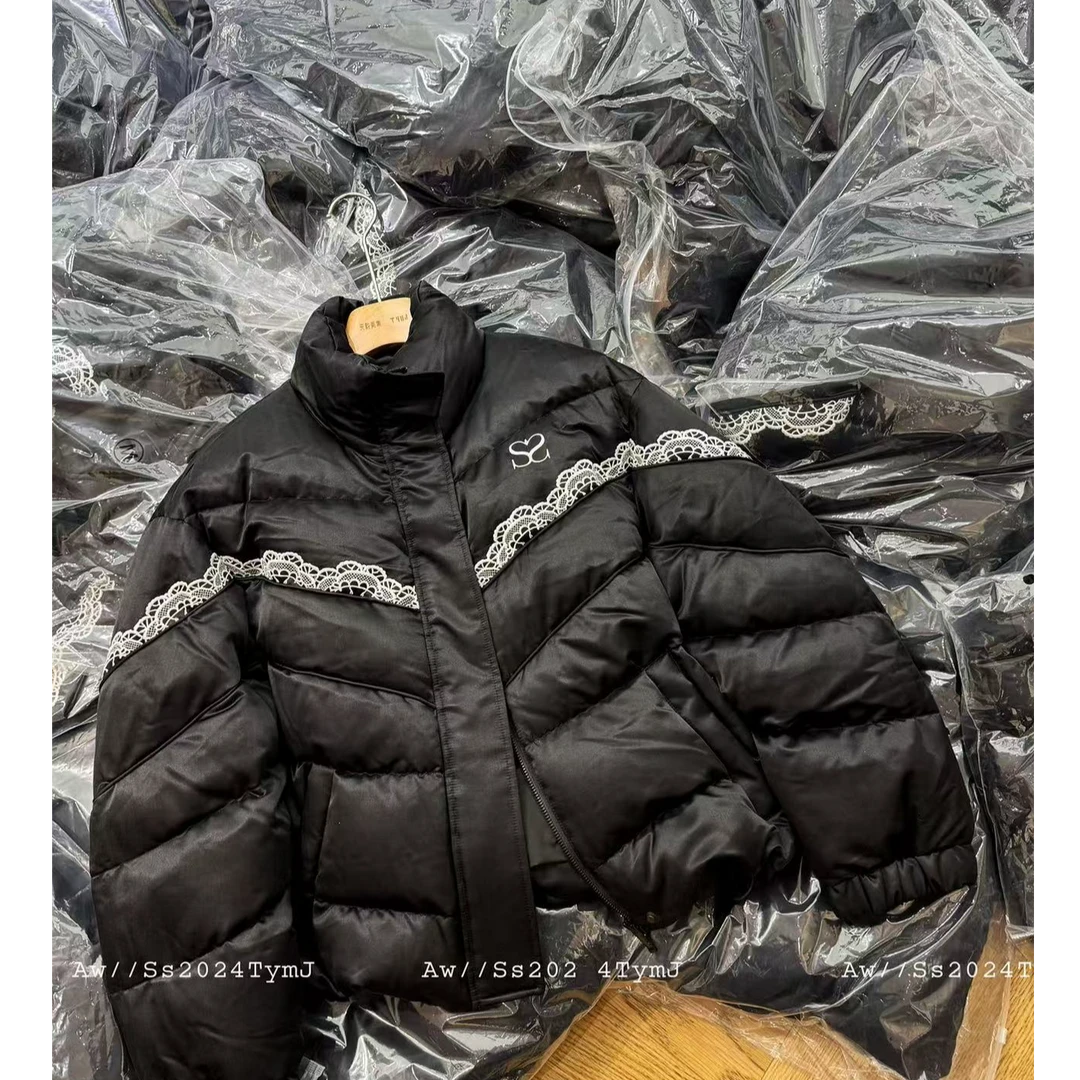 【no退no换 谨慎下单】立领刺绣压格蕾丝拼接宽松鹅绒外套 YRF0986