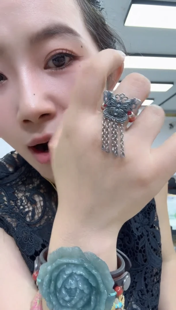 翡翠戒指未镶嵌13101红翡蝴蝶戒指