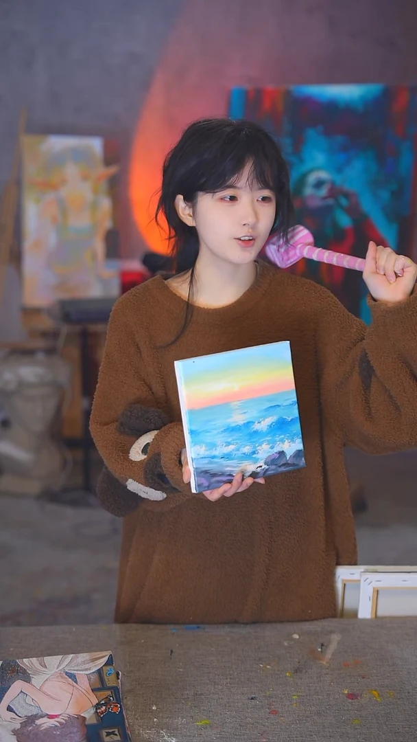 油画鹿***?小尺寸海浪丙烯画纯手绘