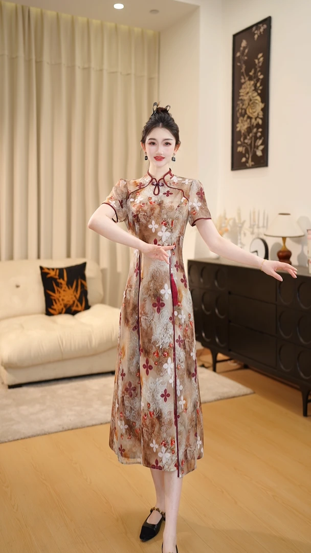 【LZ】2025夏季短袖显瘦轻奢中国风时尚气质大码修身连衣裙DLS00578