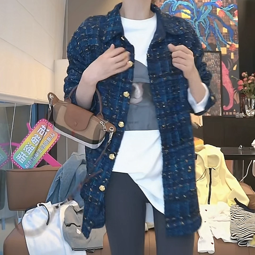 小香风复古格纹百搭单排扣开衫外套女2025新款春季时尚设计感衬衣