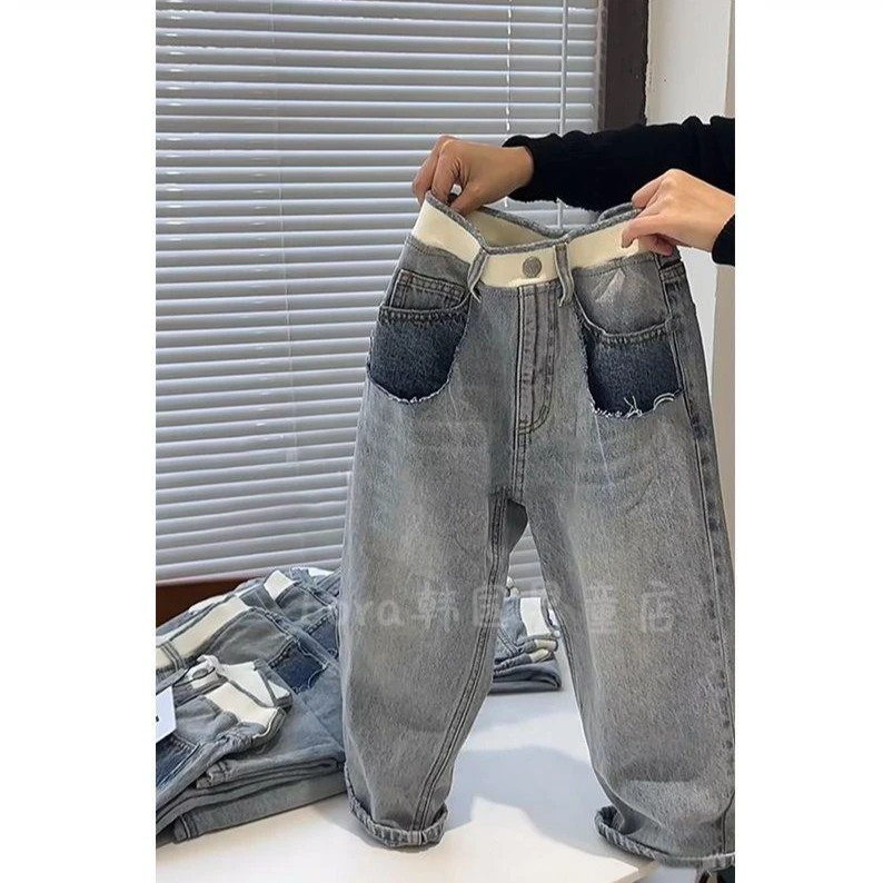 A41男童毛衣儿童秋冬装洋气拼色针织衫女宝宝潮流休闲打底衫