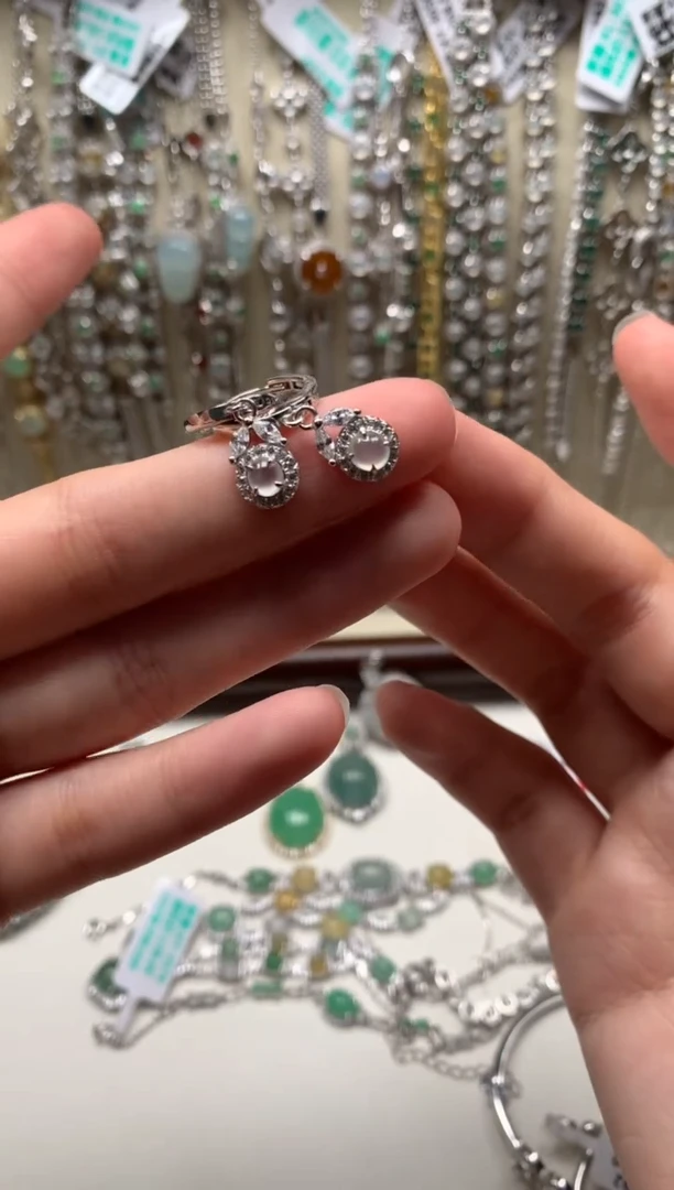 银S925镶嵌戒指翡翠耳饰16