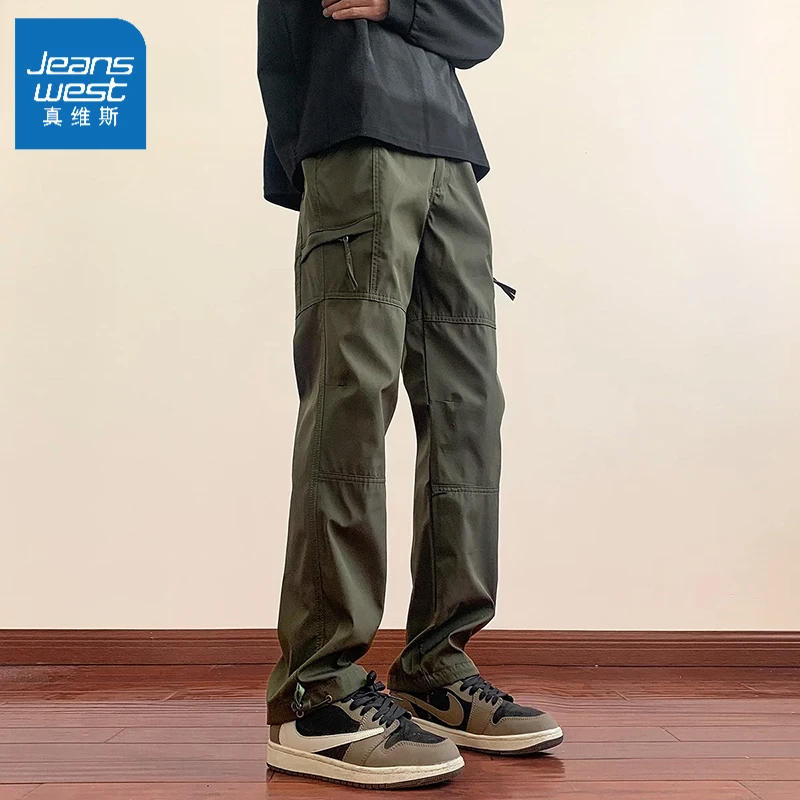 Jeanswest/真维斯美式冲锋裤男款秋季新款防水直筒宽松休闲长裤子