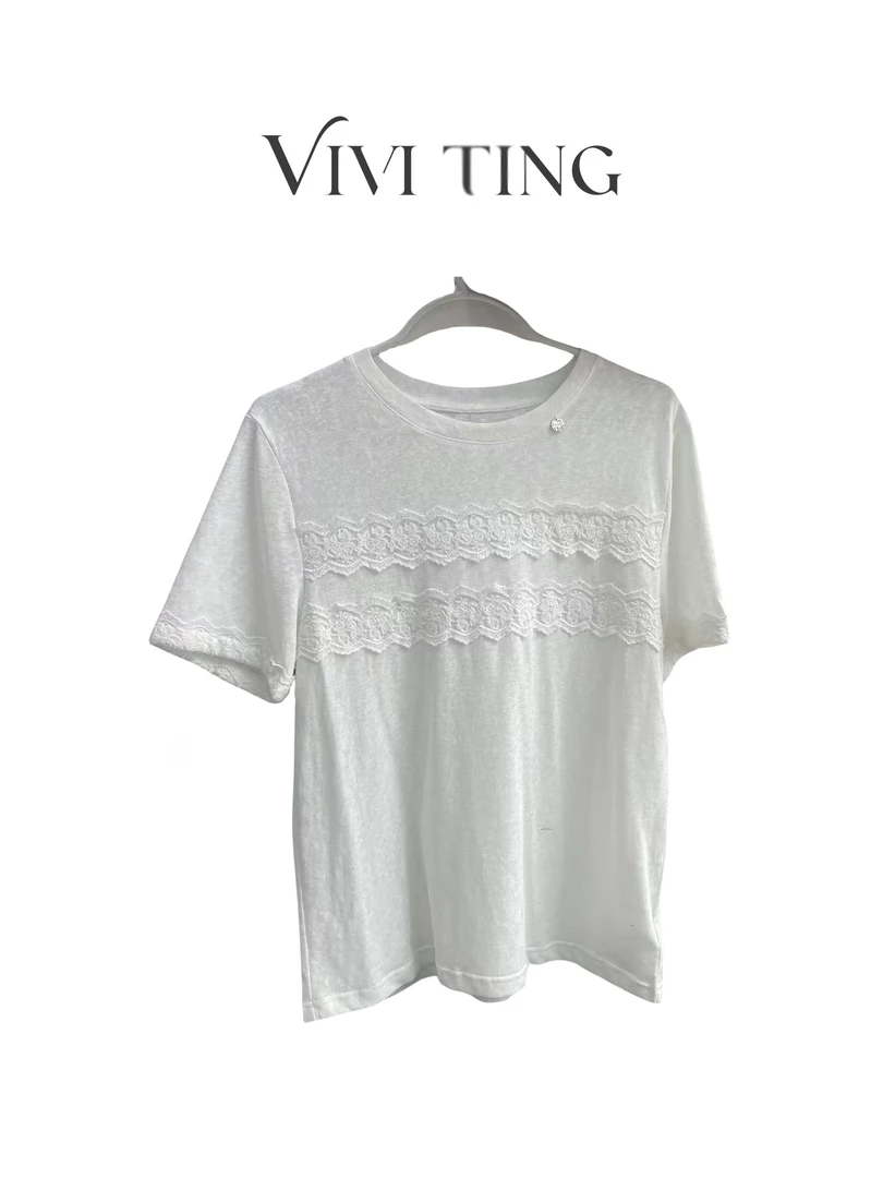 【VIVI·TING】婷姐推荐夏季休闲设计师蕾丝钩花气质短袖s734