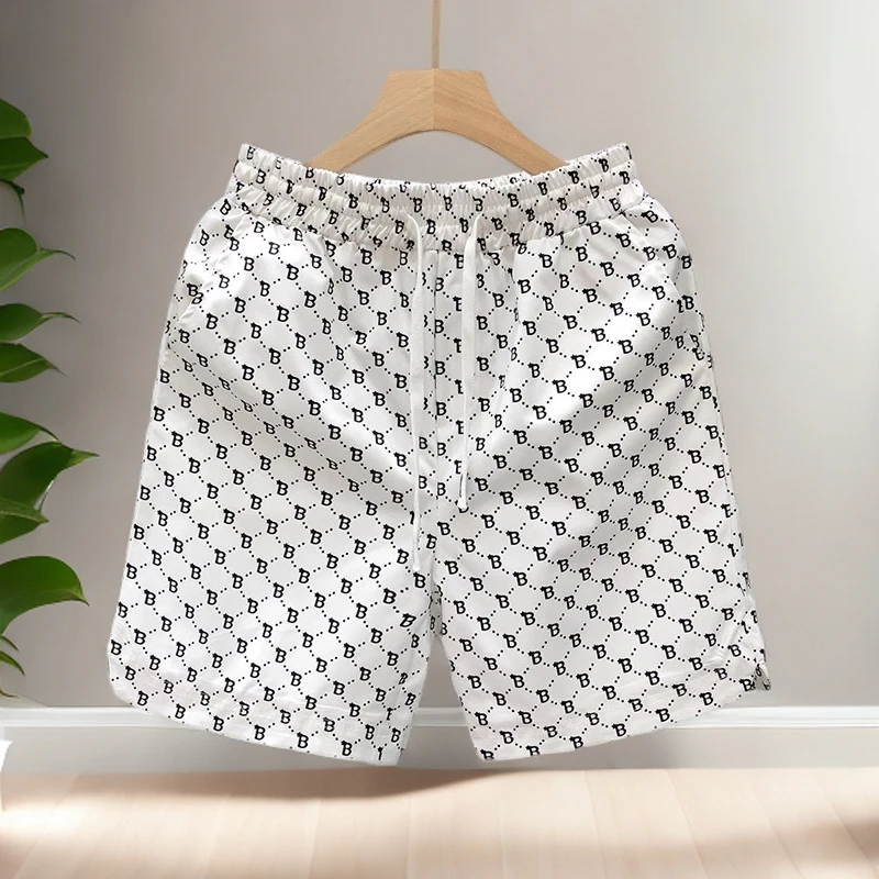 基密雷昂夏季五分裤男士字母印花潮流宽松外穿抽绳中裤休闲沙滩裤