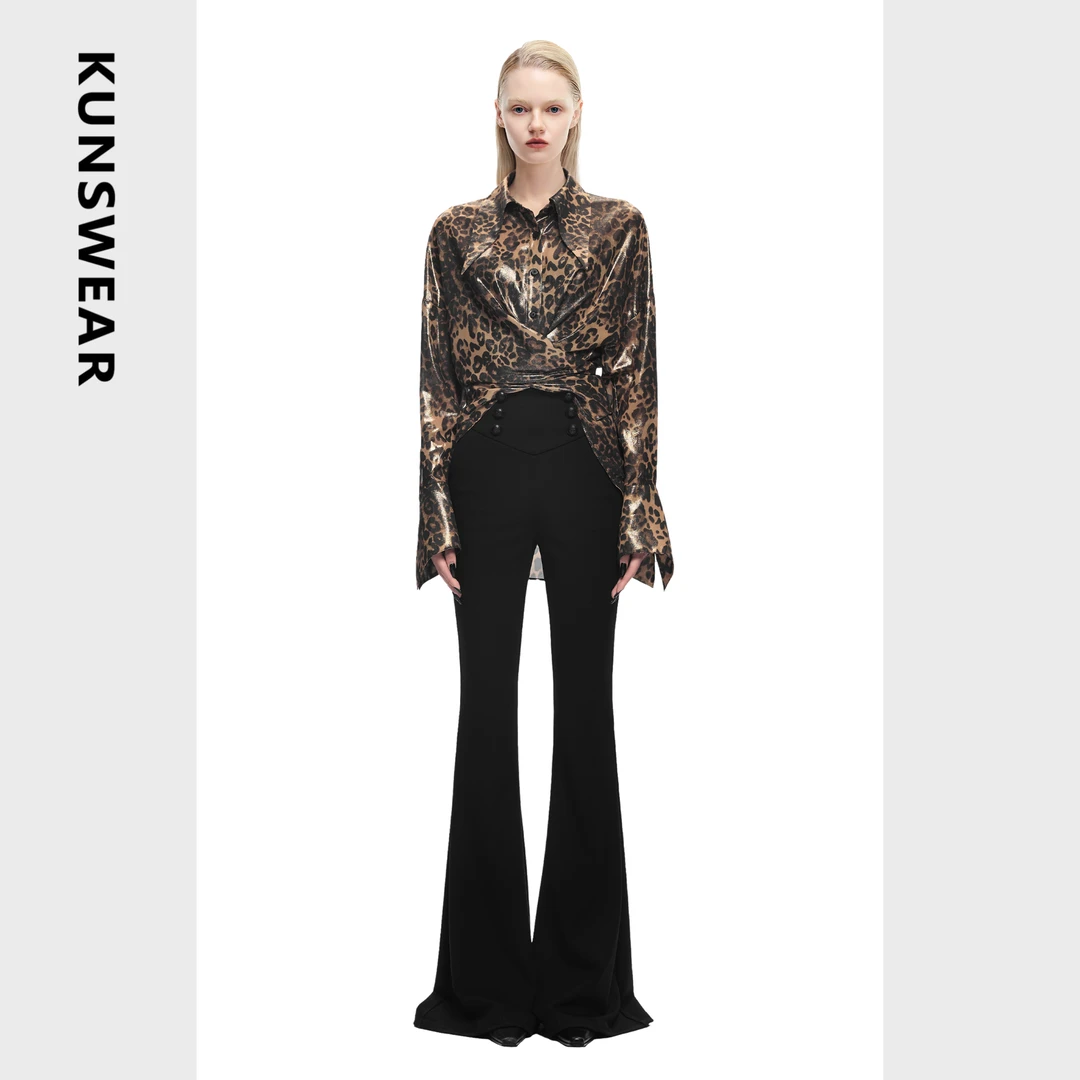 KUNSWEAR/琨丝薇尔25FA 野性复古豹纹时尚气质宽松衬衫 836004010