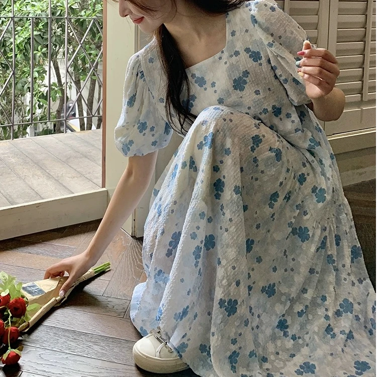 【小小专属，备用】泡泡袖显瘦裙子碎花气质收腰法式甜美温柔连衣裙