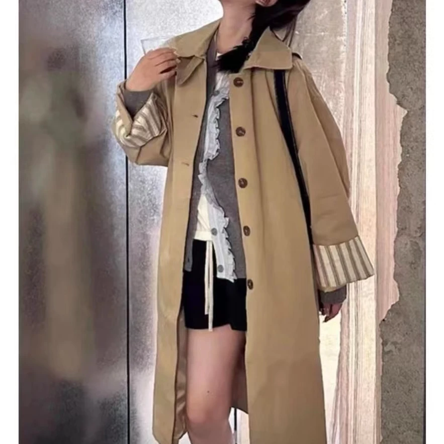 【艾萱萱】5557款韩系风衣保暖简约条纹卷边袖单排扣 约101