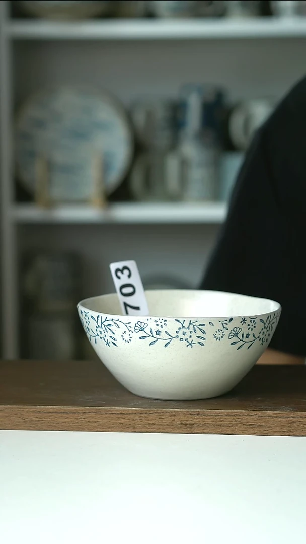 703微瑕Hitable冰湖蓝米饭碗13.5cm@4-2@