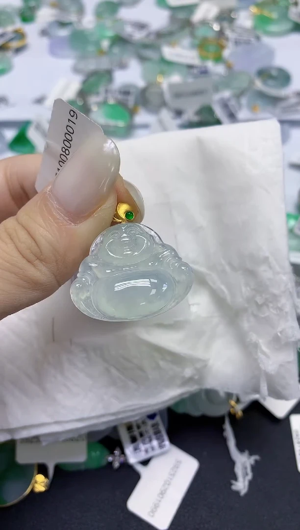 颈饰18K金镶嵌翡翠天然缅甸翡翠A货百元以上9元证书费自理