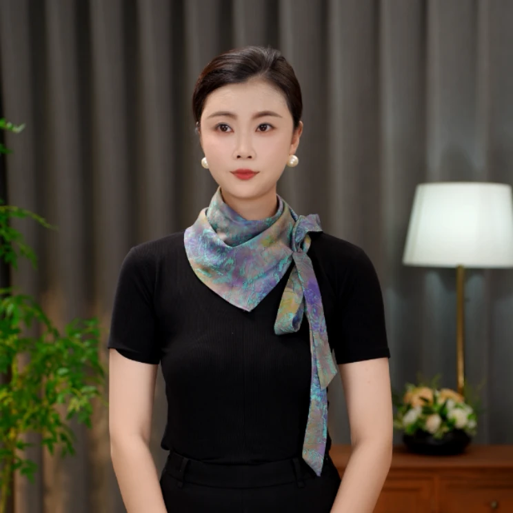 【蝶舞】罗纹缎三角巾印花国风复古夏季百搭时尚气质女士围巾民族风