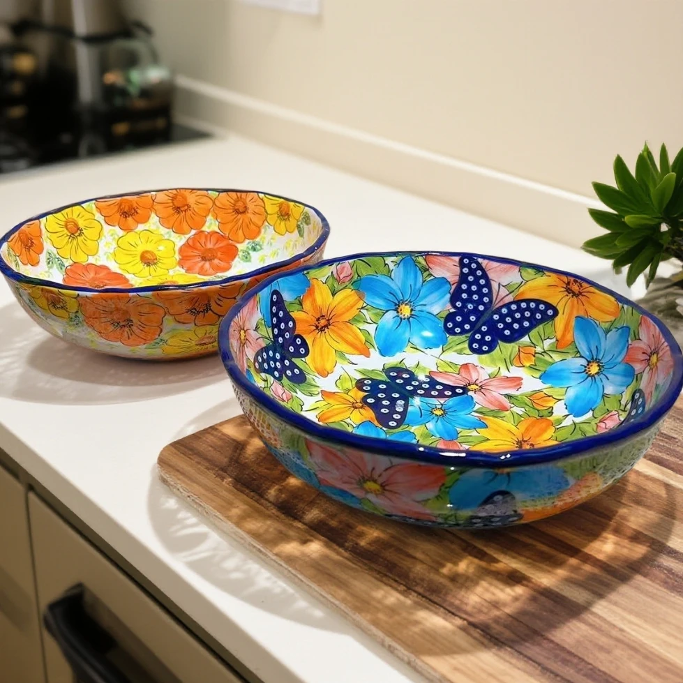 陶瓷釉下彩10英寸花边炖菜盆大汤碗.水果盆