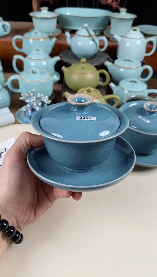 【闪购商品】其他266号仿北宋天蓝元宝盖碗全品