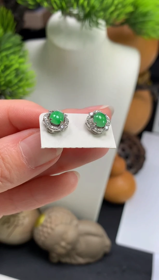 未镶嵌翡翠耳饰叶*---122211