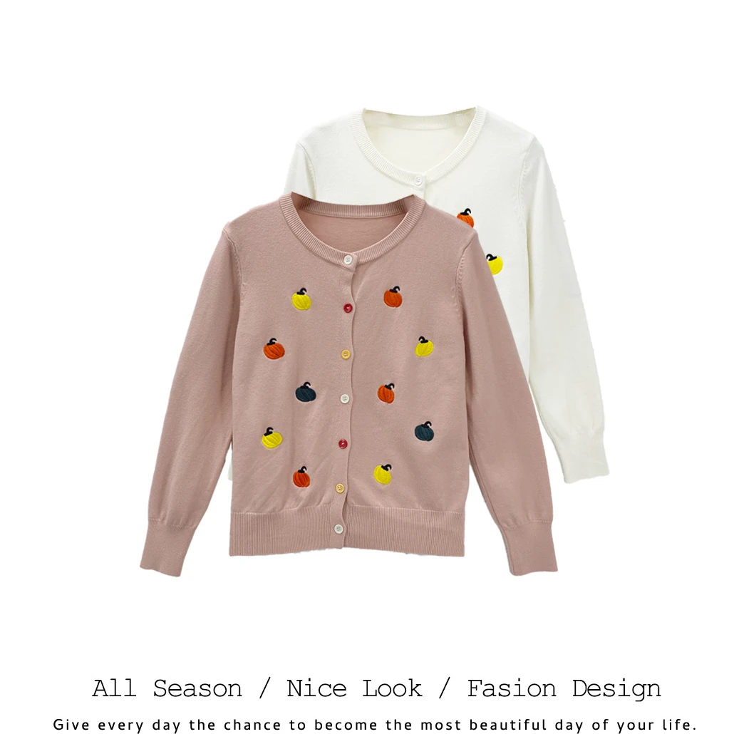 291/997     时尚粉杏双色卡通绣花圆领百搭开衫长袖   款号#1361