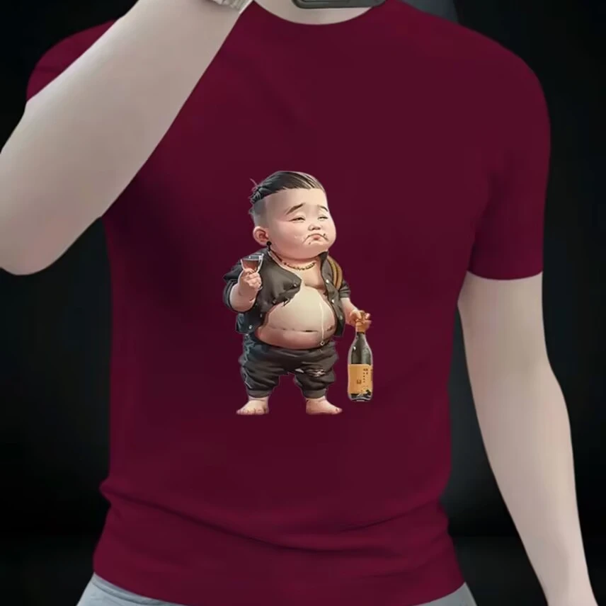 2025新款时尚男士短袖印花百搭修身圆领弹力