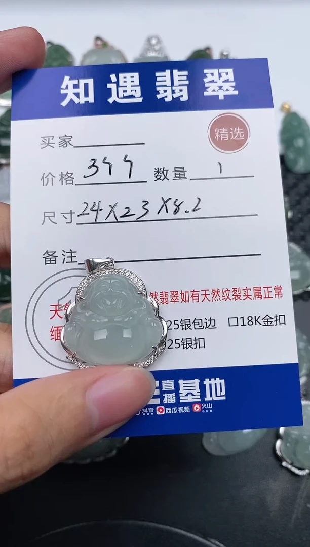 颈饰银S925镶嵌翡翠小*啾挂件