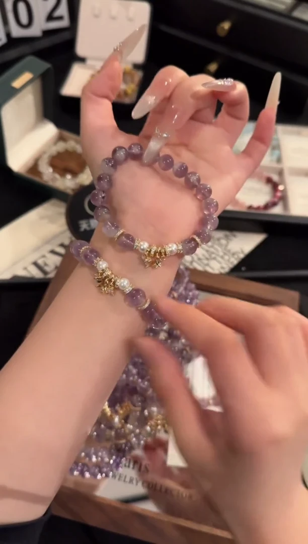 水晶手链合金紫兔毛x2121