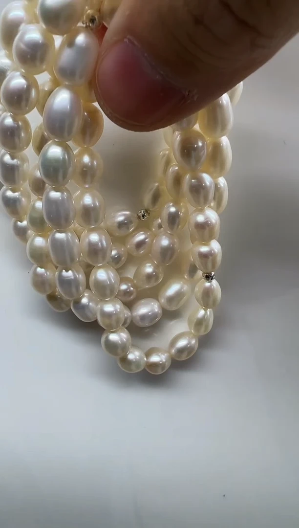 银S925镶嵌手链淡水珍珠白色米胖子6-7mm