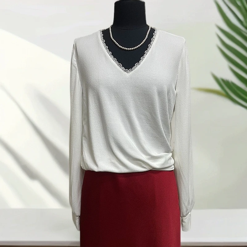 白色长袖2025长袖针织软弹镂空套头衫