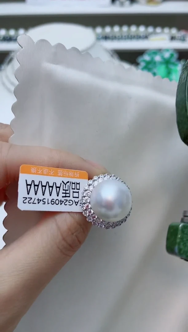 银S925镶嵌戒指海水珍珠A94