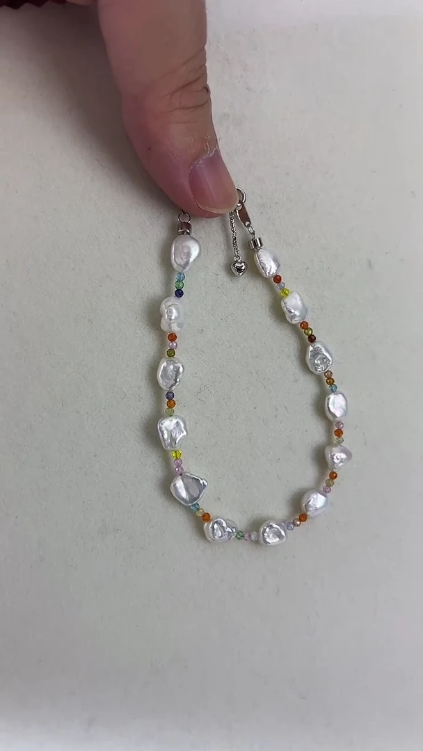 银S925镶嵌手链淡水珍珠天然珍珠多巴胺keshi手链