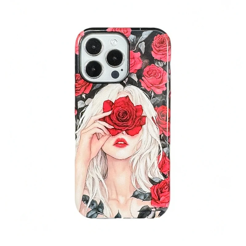 菲林复古二合一手机壳【玫瑰女孩】适用于苹果/华为保护套周边个性