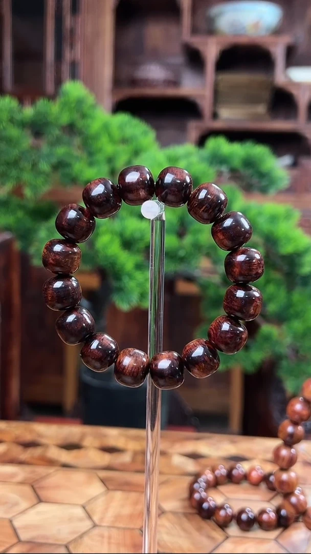 手串/手链黄花梨/降香黄檀保真海黄13*14桶珠 水波纹流沙黑金老料