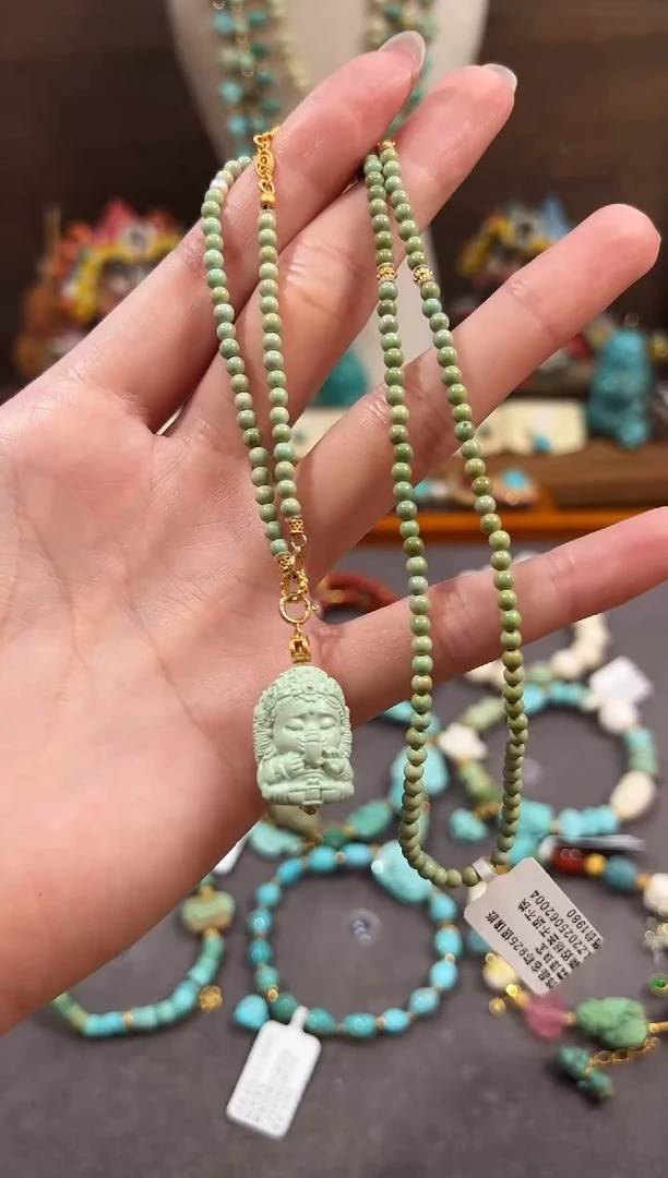 绿松石银S925镶嵌颈饰绿松石项链