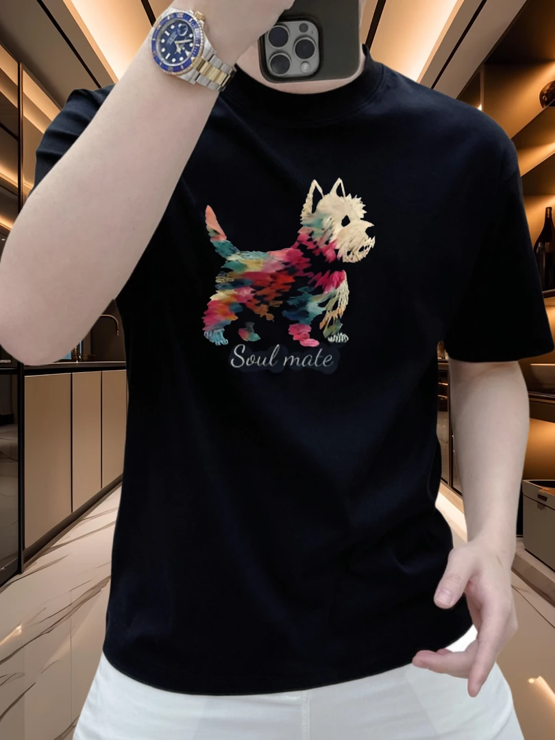 2025美式狗狗印花纯棉短袖T恤青年男女款夏季ins潮牌街头百搭上衣