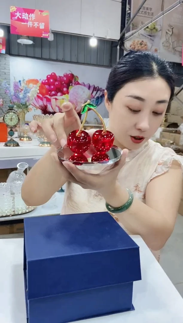 水晶玻璃红樱桃一对