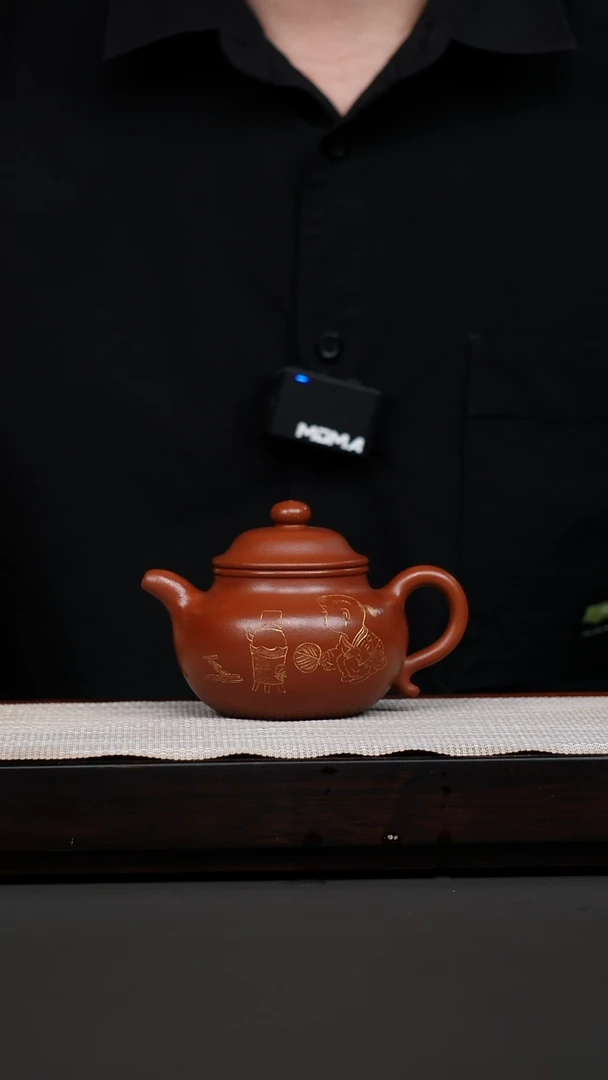 茶壶紫砂鹅黄朱泥刻绘莲子