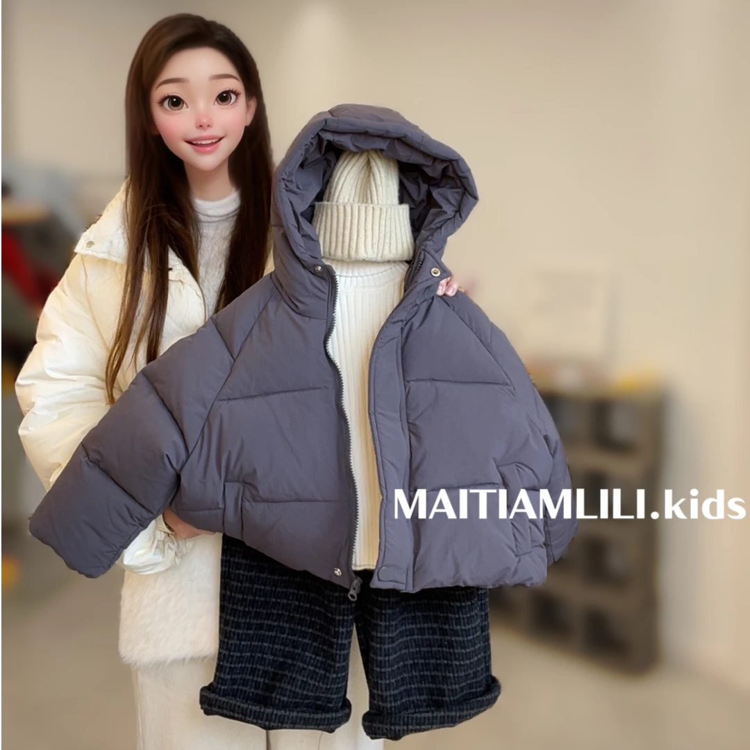 儿童棉服2024冬季新品童装男女童纯色简约连帽擦肩袖加厚百搭棉衣