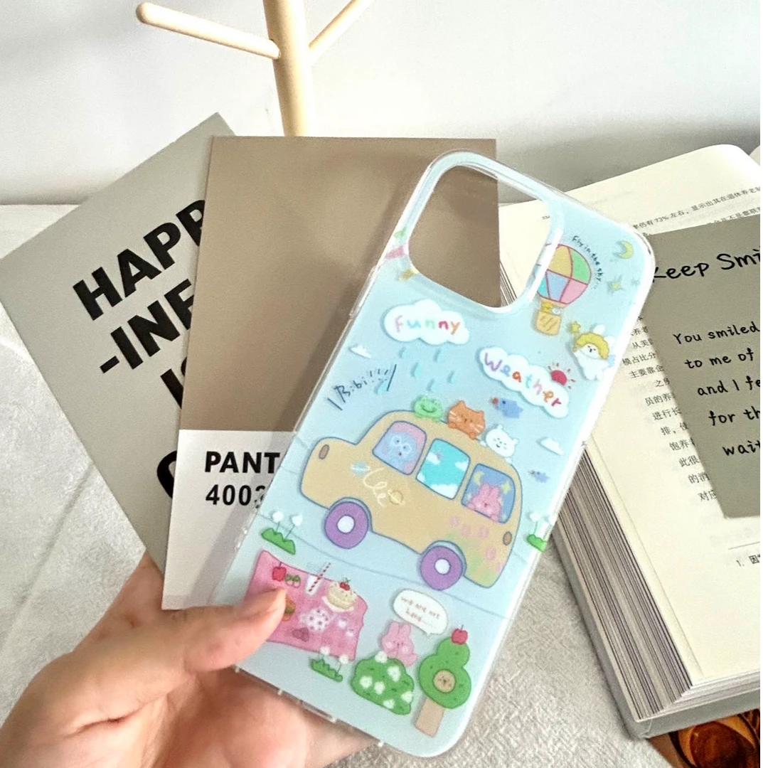 （白底imd）萌宠卡通动物巴士适用多型号新款手机壳