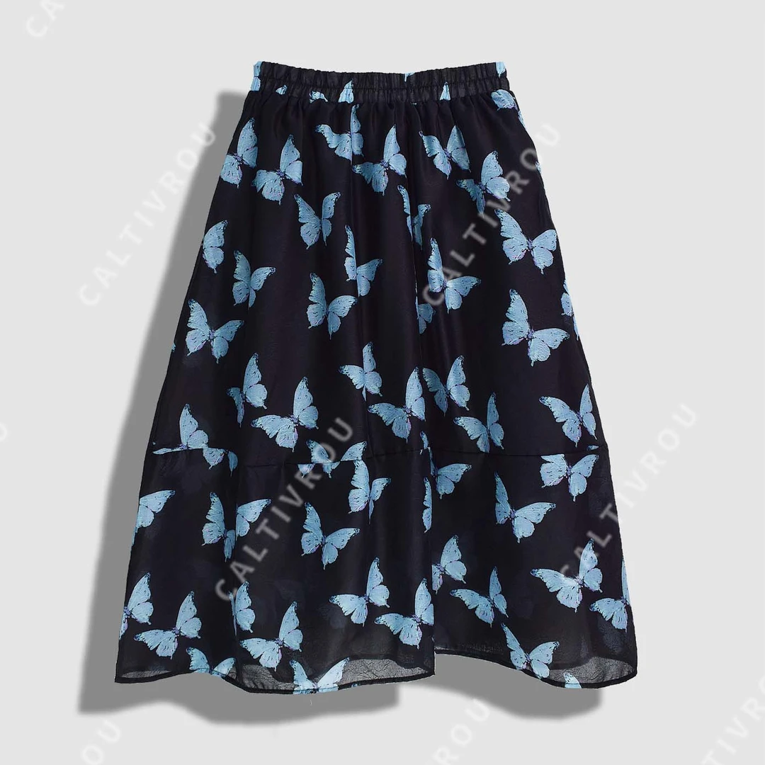 【荣荣】时尚蝴蝶印花设计感宽松显瘦半裙-Q17069