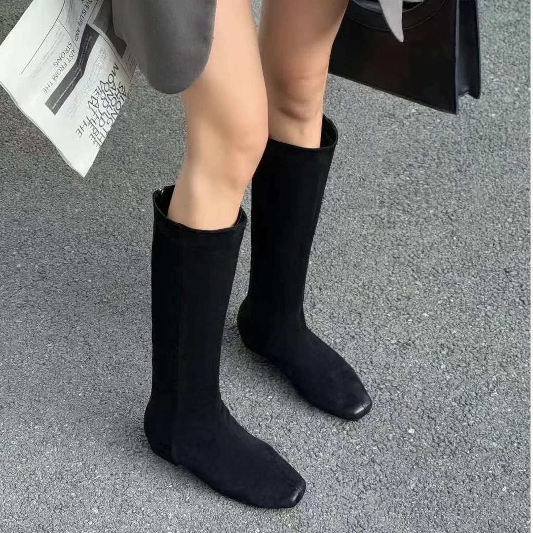 秋冬新款韩版通勤瘦瘦简约厚底裸靴长靴226-02-1(不加绒)