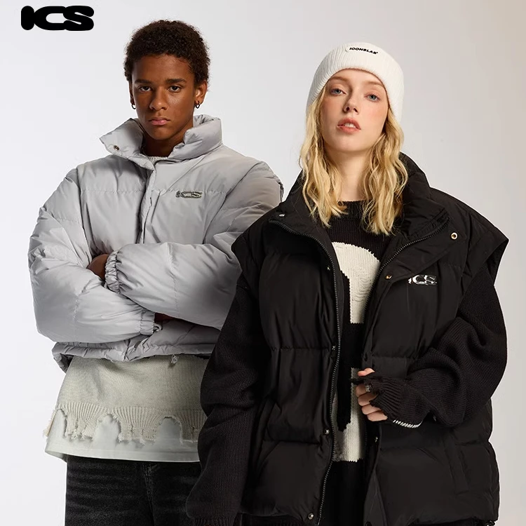 iconslab石墨烯内衬可拆卸袖子90白鸭绒两穿龟背羽绒服冬情侣