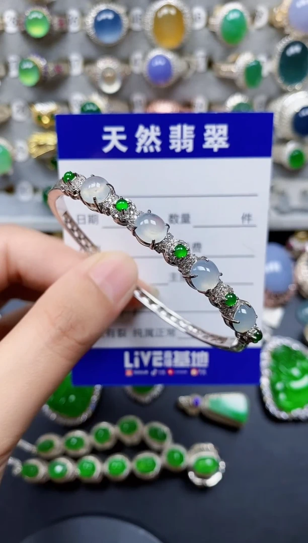 翡翠手镯银S925镶嵌194