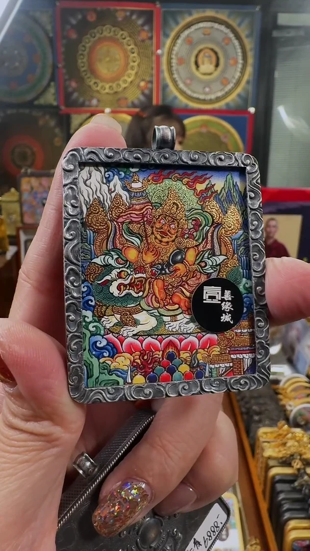 吊坠壹善缘城手绘唐卡c宝天铜壳双面