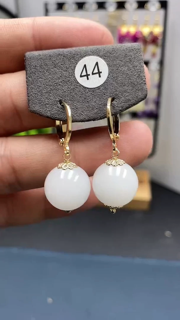 【闪购商品】和田玉耳饰银S925镀金镶嵌尺寸14mm耳扣08